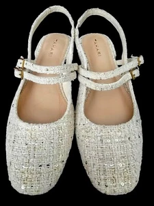 TAHARI Women's Shoe Flat Slingback Ivory Tweed -Style "Password" Size 7.5 - Picture 1 of 3