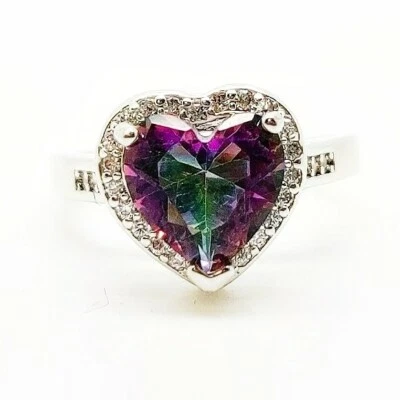 White gold finish multicoloured 3.0ct created diamond heart cut ring size N 1/2 - Imagem 1 de 4