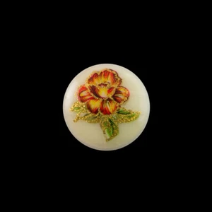 10mm Red to Orange Flower on Pale Yellow Glass Round Cabochons (6) - Picture 1 of 1
