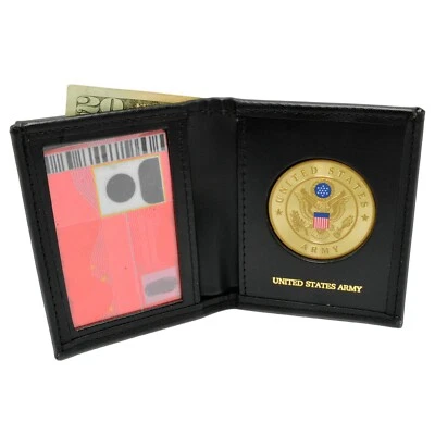 U S Army Medallion Mens Black Leather Bi Fold Billfold Wallet Military Veteran - Image 1 of 4