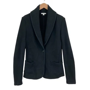 James Perse Fleece Jacket Blazer Womens 4 Black Shawl Collar Single Breasted - Picture 1 of 18