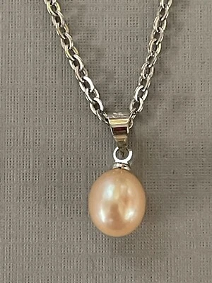 Pink Blush Freshwater Pearl Drop Pendant Necklace Silver 20” Stainless NEW - Image 1 of 4