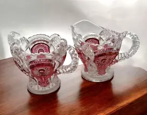 Imperial Glas FASHION RUBY Schliff Milchkännchen & Zucker 40er Jahre - Bild 1 von 4