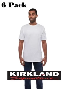 6 Pack Kirkland Signature Men's Cotton Crewneck T-Shirt in White in 3 Sizes - Picture 1 of 8