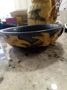 1946 Original ROSEVILLE ART POTTERY 472-6" GREEN ZEPHYR LILY ROUND CONSOLE BOWL - Picture 1 of 10
