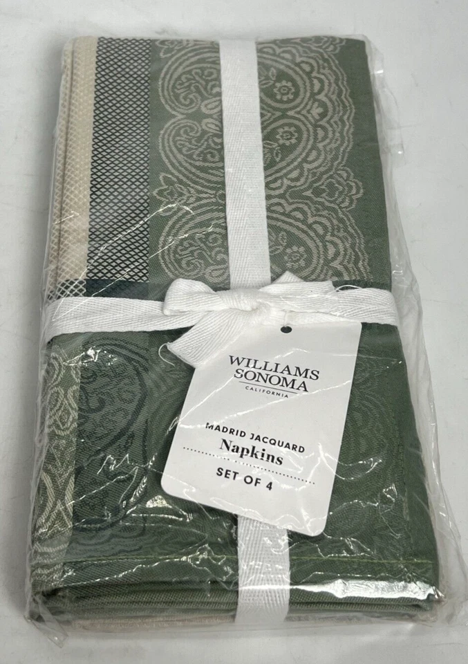 NEW Williams Sonoma Madrid Jacquard Napkins Tablecloths (Set of 4) Green Sealed - Image 1 of 1