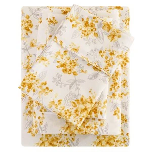 Floral Full Bed Sheets Soft Microfiber Yellow Flower Printed Bedding Sheets &... - Picture 1 of 7