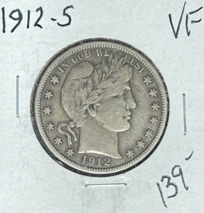 Medio dólar de plata de peluquero 1912-S ~en muy buen estado ~buena moneda~ - Imagen 1 de 2