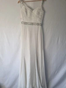 iModa Ivory Ruched Chiffon Beaded Diamante Crystal Flowy Train Wedding Dress - Picture 1 of 14