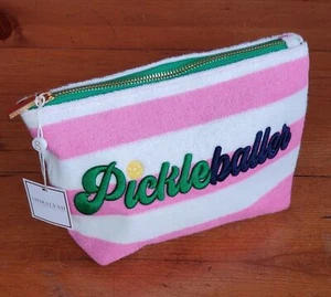 Pickleball Tennis Bag Pouch Zippered Plush Women's Shiraleah Pink White Stripes - Picture 1 of 12