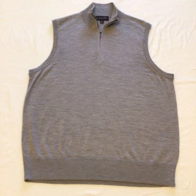 Brooks Brother Sweater Vest Mens XL. Gray Merino Wool 1/2 Zip Casual Pullover - Image 1 of 4