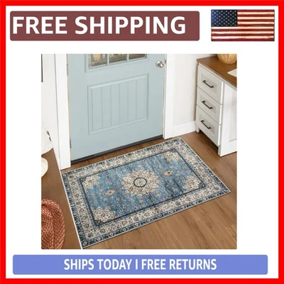 Lujosa alfombra oriental floral medallón - felpudo azul envejecido 2x3 para... Foto 1 de 4