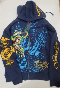 Ed Hardy USMC Bull Dog Fleece  Mens Zip Up Hoodie Jacket Brand New With Tags  - Picture 1 of 2