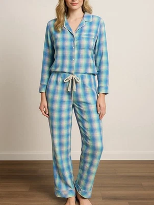 Conjunto de pijama a cuadros Victoria’s Secret talla grande con botones y pantalones azul verde Foto 1 de 4