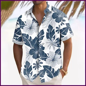 Pflanzenbedruckte Herren Hawaii Strand Hemden Sommer Freizeit Kurzarm Revers - Bild 1 von 32