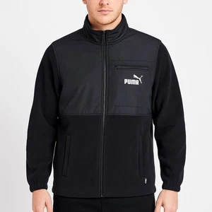 Puma Herren Fleecejacke schwarz mit Reißverschluss und Nylon Brusteinsatz & Logo Größe XL - Bild 1 von 14