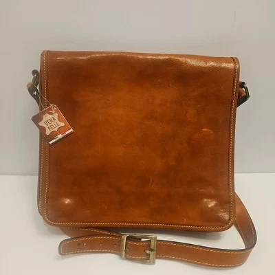 NWT Vera Pelle Italian Leather Messenger Bag Crossbody Brown Made in Italy - Image 1 of 4