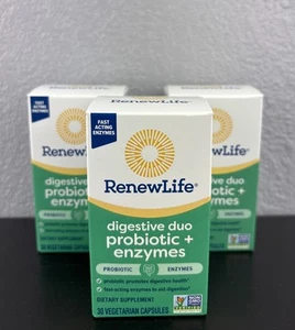Lot Of 3 Renew Life Digestive Duo Probiotic plus Enzymes 30 Capsules - Picture 1 of 2