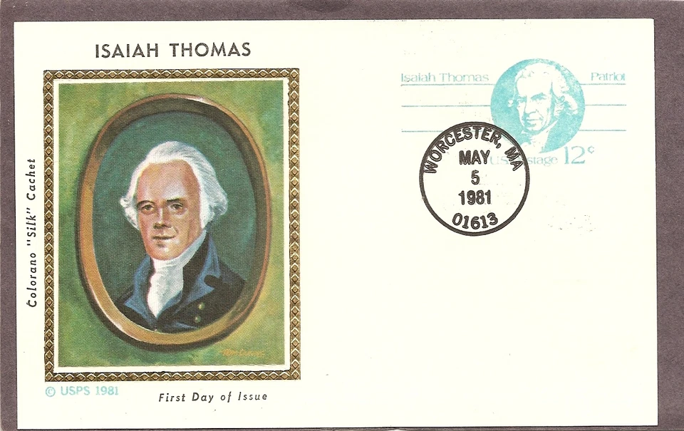 US SC # UX89 Isaiah Thomas FDC. Colorano Silk Cachet - Image 1 of 1