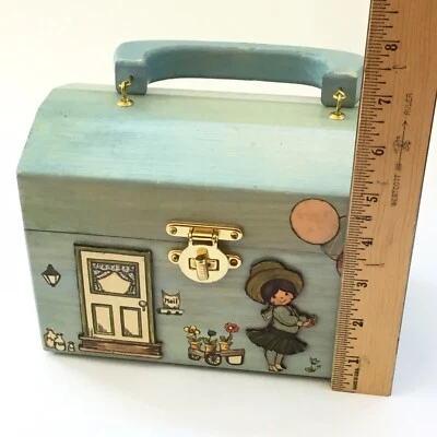 Vintage  Wooden Box Purse w/Painted 3D  Girl - Image 1 of 4