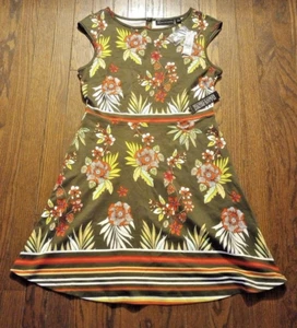 NY & C Vestido Acampanado Floral Sin Mangas Verde Naranja Rojo Amarillo Verde - Imagen 1 de 6