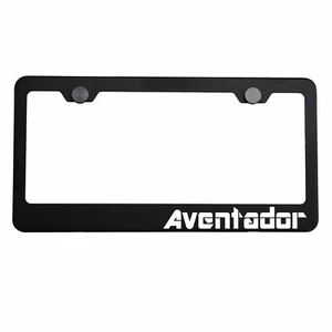 Matte Black License Plate Frame Chrome Aventador Laser Etched Metal Screw Cap - Bild 1 von 7