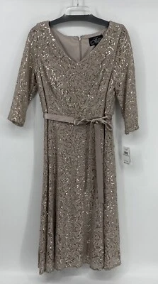 Vestido formal Alex Evenings usado para mujer elástico encaje lentejuelas beige nuevo con etiquetas talla 12 Foto 1 de 4