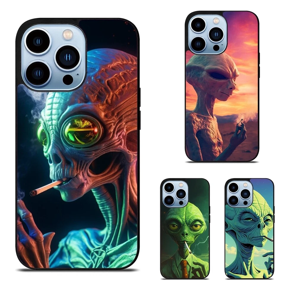 alien smoke joint trippy Charm Cover For iPhone 11 12 13 14 15 Pro Max Mini - Image 1 of 4