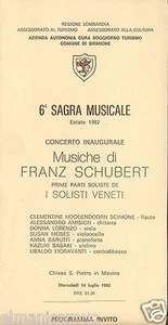 SIRMIONE 6a SAGRA MUSICALE 14 7 1982 PROGRAMMA CONCERTO SCHUBERT SOLISTI VENETI - Picture 1 of 1