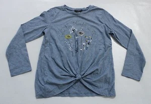 Kandy Kiss Girls Floral Love Your Life Graphic Long Sleeve Shirt SM7 Blue Large - Picture 1 of 3