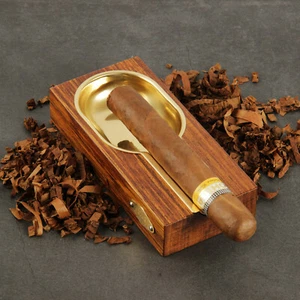 Posacenere per sigari CIGARISM marrone creativo Merbau rame dorato 1 numero - Foto 1 di 8