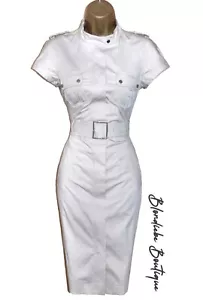 KAREN MILLEN Size UK 8 RARE VINTAGE BEIGE SAND MILITARY SAFARI SHIRT DRESS - Picture 1 of 7