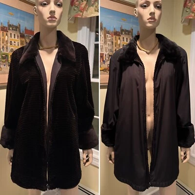 Casaco jaqueta reversível 31" comprimento quadril tingido preto pele de vison tingida real 16/18 GG - Imagem 1 de 4