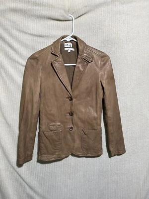 Chaqueta Vince Mujer Talla 2 Cuero Marrón 3 Botones Blazer Abrigo Muesca Solapa Foto 1 de 4