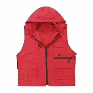 Men Waistcoat Sleeveless Jacket Hooded Vest Multi Pocket Coat Photo Gilet - Picture 1 of 12