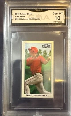 MIKE TROUT RC 2010 TRISTAR OBAK #N28 MINI NATIONAL ROOKIE GRADED GMA 10 GEM MINT - Image 1 of 4