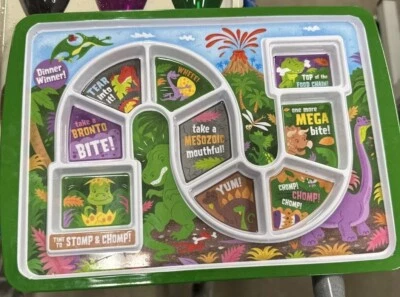 "Bandeja de juego para niños Fred Dinner Picky Eater plato para niños pequeños tema dinosaurio 12""" Foto 1 de 4