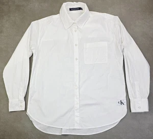 Camisa de mezclilla Calvin Klein talla pequeña para mujer de gran tamaño holgada suelta blanca con logotipo etiqueta - Imagen 1 de 15