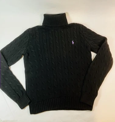 Ralph Lauren Turtleneck Sweater Women’s M Black Chunky Cable Knit Vtg 90s EUC - Image 1 of 4