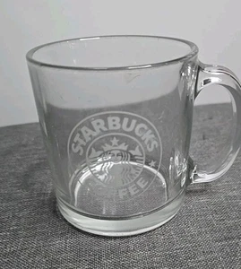 STARBUCKS Clear Glass Coffee Cup Mug 12 oz Etched Siren/Mermaid Logo Made in USA - Picture 1 of 8