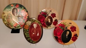 Juego de 4 fotos de botones de duliente funeral de celuloide de principios de 1900 de la era victoriana - Imagen 1 de 3