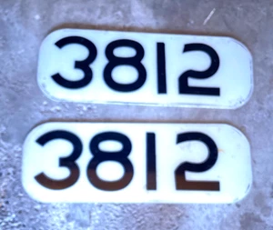 2 Vintage Train Locomotive Number Plate 3812 Black White - Picture 1 of 3