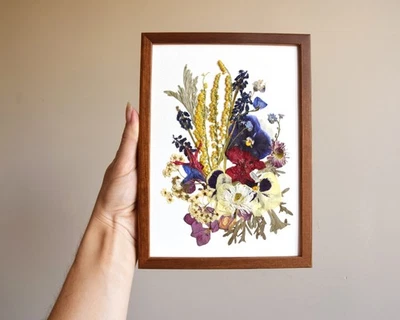 Arte de flores prensadas emolduradas quadro de flores silvestres botânicos prensados emoldurados - Imagem 1 de 4