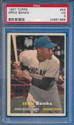 1957 Topps Ernie Banks Card #55 Chicago Cubs VG PSA 3 - Image 1 of 2