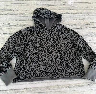 Sudadera con Capucha Recortada Gris Estampado Leopardo Estampado Azul Marino Antiguo para Niñas Talla M 8 Foto 1 de 4