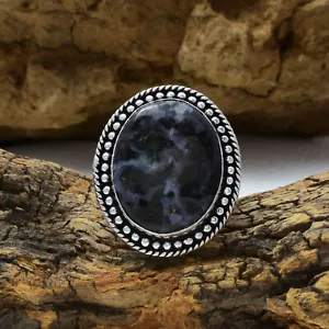 Elegante Negro Fossil Coral Gema 925 Plata de Ley Hecho a Mano Anillo Todo Talla - Imagen 1 de 3