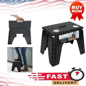 Plastic Folding 1 Step Stool 12", Easy Carry Handle, Folds to 2" Flat