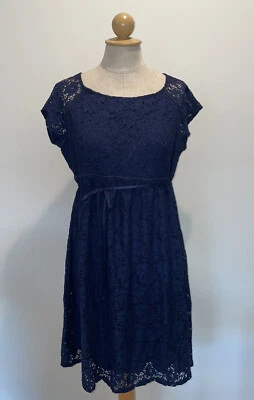 Motherhood Maternity Lace Short Sleeve Tie Front Dress Navy Blue Size Large - Image 1 of 4