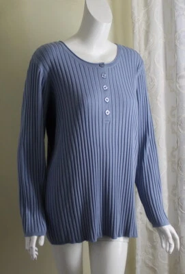 Nuevo Suéter Coldwater Creek Talla 1X Azul Piedra Elegante Acanalado Elástico Tejido  Foto 1 de 3