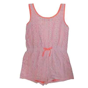Canyon River Blues Girls White Neon Orange Sleeveless Lace Overlay Romper - Picture 1 of 1